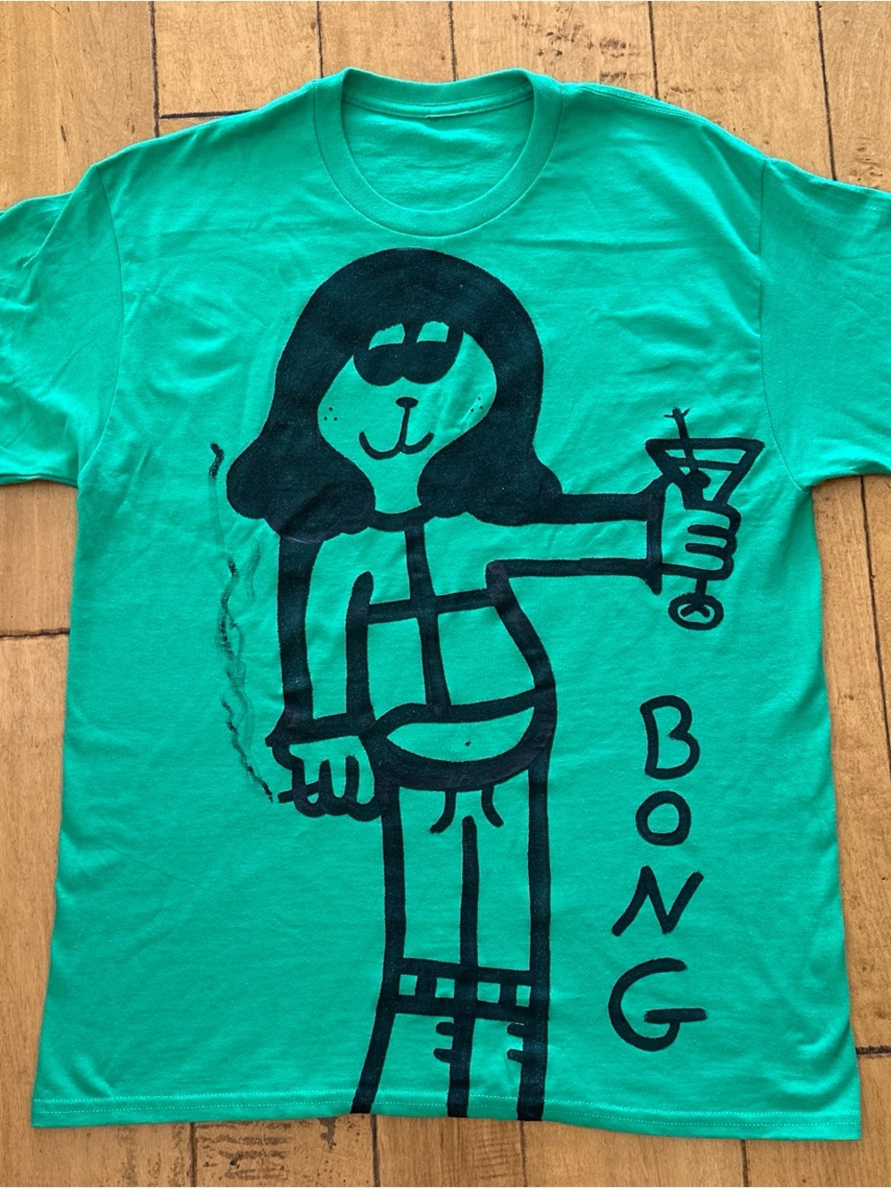 Graphic Tee - Teal Green Cartoon Print